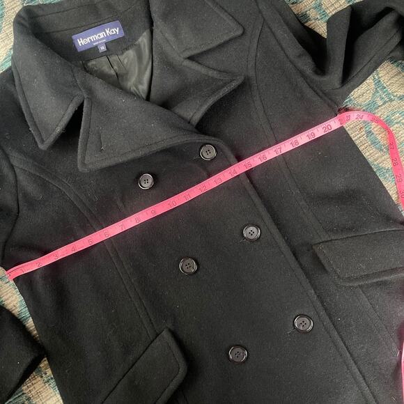Herman Kay‎ Black Wool Blend Double-Breasted Peacoat - Size 14 - Picture 6 of 6